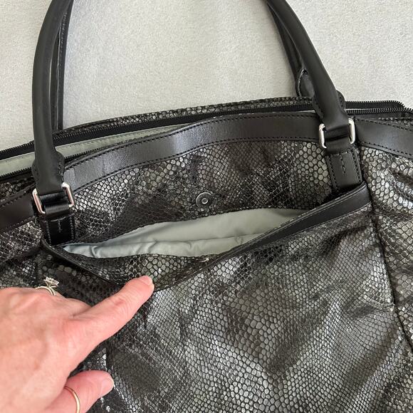 Tumi Snake Print Nylon Travel Tote Leather Trim Black/Gray Large Shoulder Bag - Picture 8 of 15